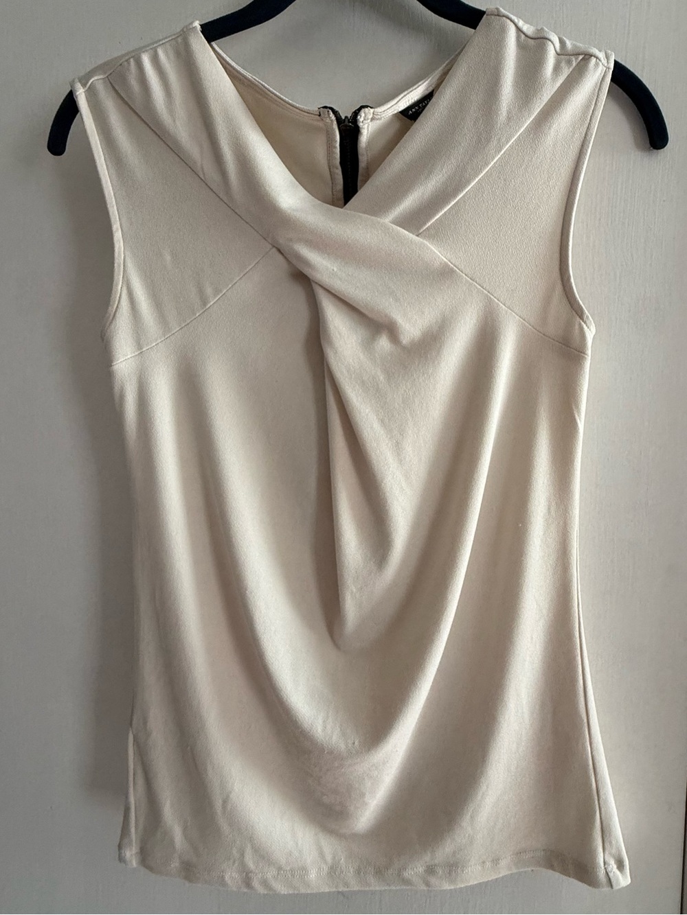 Sleeveless Draped Cream Sleeveless Top with Black Zipper Size XS